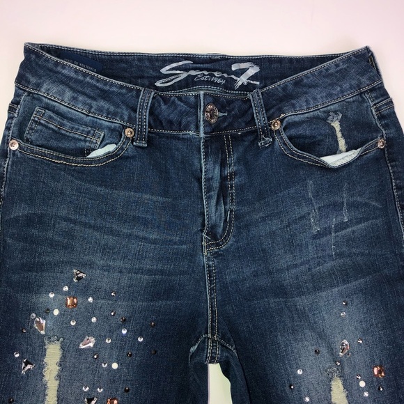 Seven7 Distressed Jewel Ankle Skinny Jeans 8 - Picture 7 of 16